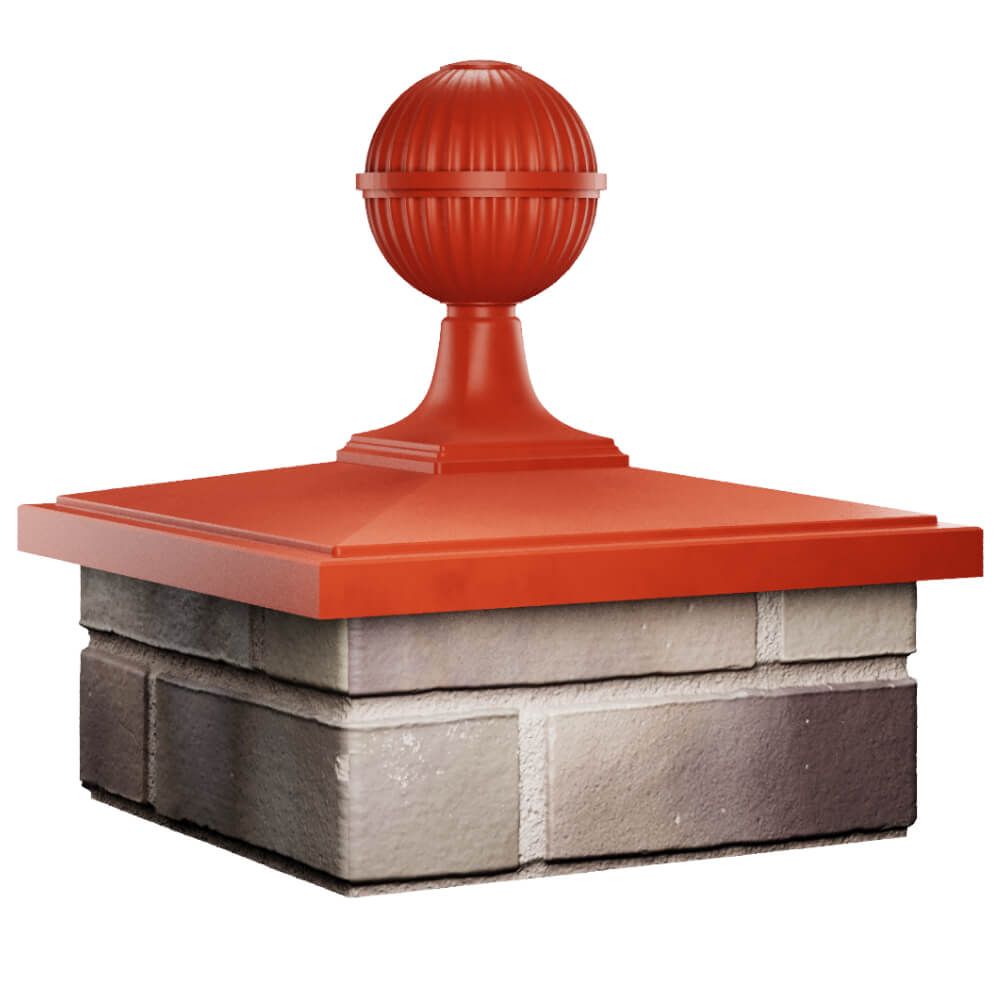 Колпак Zking БонаМоно Красный с шаром на столб 1.5х1.5 кирпича (385х385, 400х400мм) в сборе в Альметьевске фото