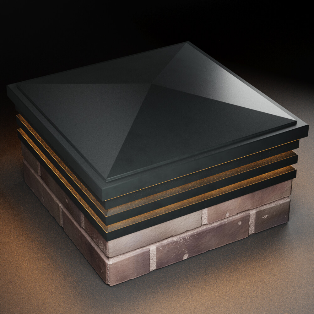 Колпак Zking Бона ХайТек Черный на столб 2х2 кирпича (513х513мм) с подсветкой в Альметьевске фото