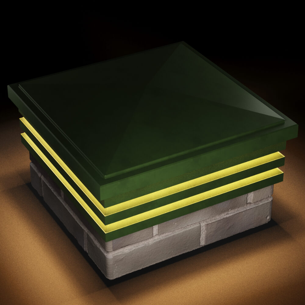 Колпак Zking Бона ХайТек Зеленый на столб 1.5х1.5 кирпича (385х385мм) с подсветкой в Альметьевске фото