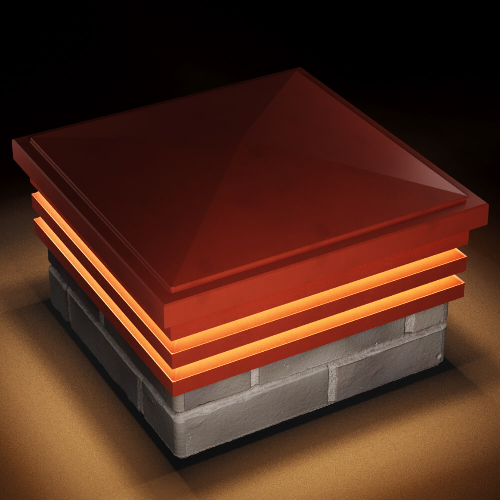 Колпак Zking Бона ХайТек Красный на столб 1.5х1.5 кирпича (385х385мм) с подсветкой в Альметьевске фото