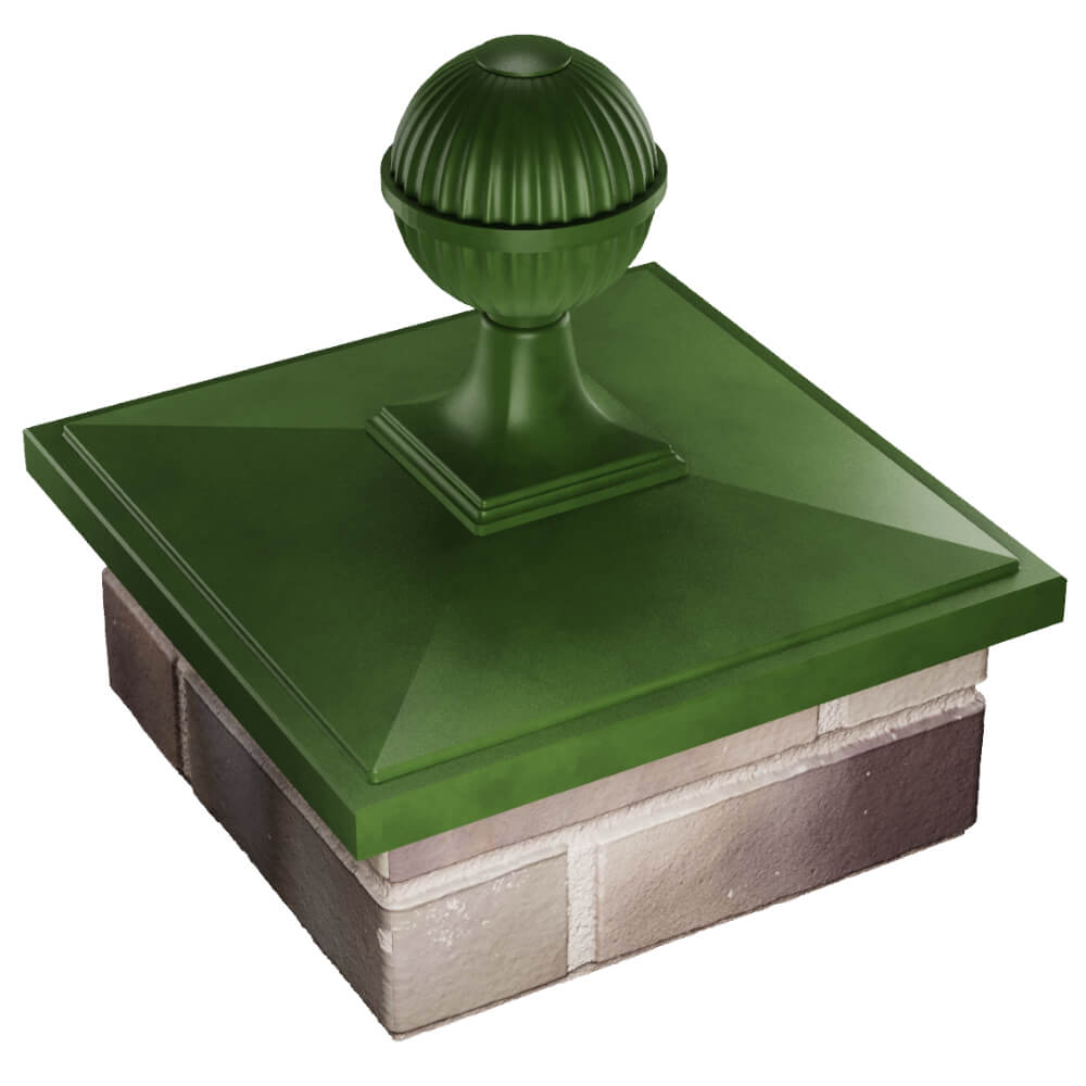 Колпак Zking БонаМоно Зеленый с шаром на столб 1.5х1.5 кирпича (385х385, 400х400мм) в сборе в Альметьевске фото