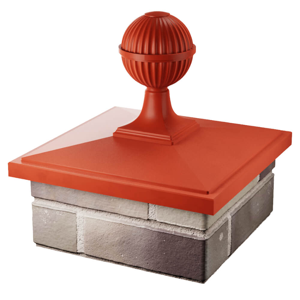 Колпак Zking БонаМоно Красный с шаром на столб 1.5х1.5 кирпича (385х385, 400х400мм) в сборе в Альметьевске фото